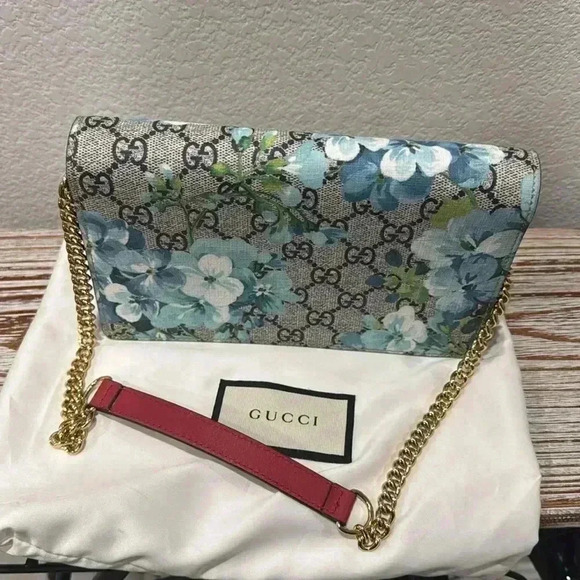 NWT Authentic Gucci Supreme Monogram Blooms Chain Wallet Blue - Picture 4 of 15